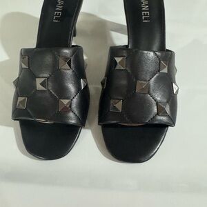 Vaneli Black Studded Leather Sandals